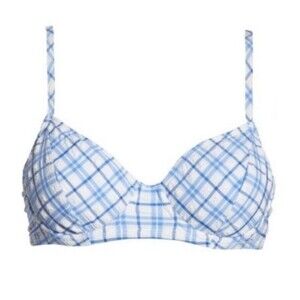 NEW Tory Burch Underwire Swim Bikini TOP Size MEDIUM in Blue Check Plaid NWT